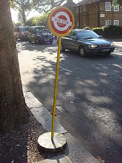 Sign marking a temporary bus stop in London