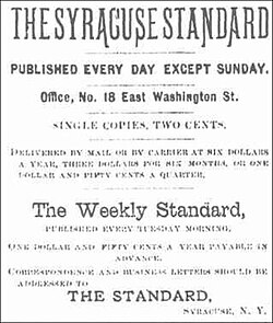 Syracuse Standard logo, January 3, 1884