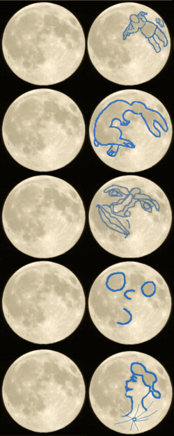 Some pareidolias drawn on the Moon