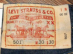The classic label for Levi 501 jeans