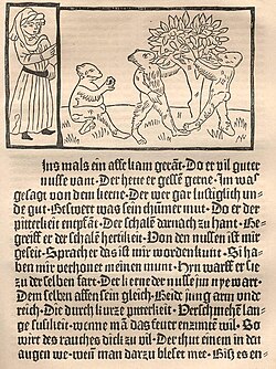 First incunable with illustrations, Ulrich Boner's Der Edelstein, printed by Albrecht Pfister, Bamberg, 1461