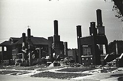 Destroyed buildings during the 1967 Detroit riots