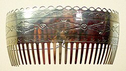 Ornamental hair comb by Bruce Caesar (Pawnee-Sac and Fox), 1984, of German silver, Oklahoma History Center