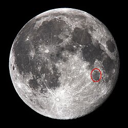 The lander touched down at the Sea of Nectar (circled).