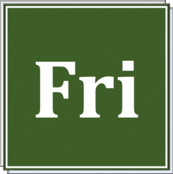 Fri, a shortening of Friday, usually found on calendars