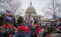 Supporters of Trump attempting to stop the counting of electoral votes by storming the United States Capitol on January 6, 2021