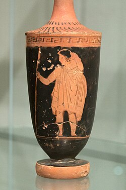 Ancient Greek lekythos showing a pilgrim from 450–425 BC