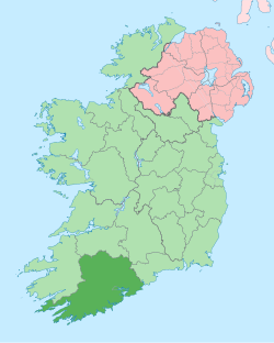 The island of Ireland, showing location of County Cork.