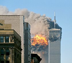 United Airlines Flight 175 hits the South Tower on September 11, 2001.