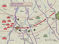 The advance of the New Zealand Division – part of the Third Army's IV Corps – during the 100 Days Offensive.