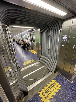 View of an open-gangway used on the R211T subway car