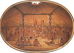 The Okipa ceremony as witnessed by George Catlin in 1832.