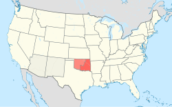 The post-Civil War Indian Territory shaded in orange with its former western lands seized by the federal government (the future Oklahoma Territory), shaded in light orange, c. 1890. The Panhandle is not shaded as it was a No Man's Land that was never ruled by any of the Five Tribes which governed the territory before the War.