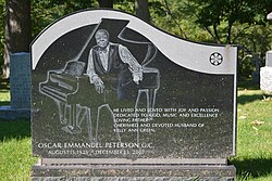 Tombstone of Oscar Peterson at St. Peter's Anglican Church in Mississauga