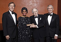 From left to right, NEA Chairman Dana Gioia honors the first class of National Endowment for the Arts Opera Honorees in 2008: Price, Carlisle Floyd, Richard Gaddes.