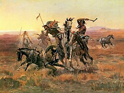When Blackfoot and Sioux Meet by western artist Charles Marion Russell.
