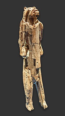 Löwenmensch figurine, Germany, between 35,000 and 41,000 years old. One of the oldest-known examples of an artistic representation and the oldest confirmed statue ever discovered.[29]