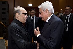 Morricone with the Italian President, Sergio Mattarella, in 2016