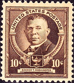 Booker T. Washington was honored on a commemorative stamp, issue of 1940, the first African American to appear on a US postage stamp.