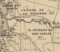 Map of Monterey County, showing Rancho Potrero de San Carlos and San José y Sur Chiquito areas