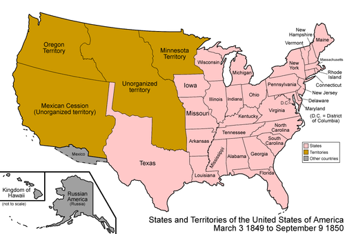 The United States annexed the Republic of Texas and acquired Oregon Country and the Mexican Cession during the presidency of James K. Polk (1845–1849)