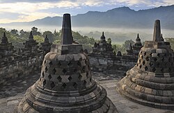 Stonemasonry with andesite, Borobudur, Indonesia