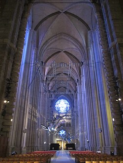 Interior of St. John's nave, facing west toward Amsterdam Avenue entrance