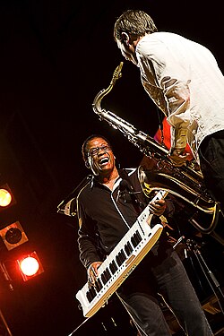 Hancock playing keytar in La Spezia, Italy, July 2008