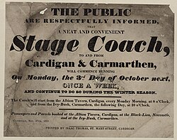 A public notice advertising a new stage coach service in west Wales, 1831