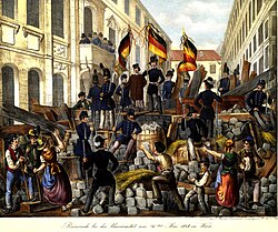 Revolutionaries in Vienna with German tricolour flags, 1848