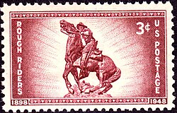 US Postage Stamp, 1948 issue, commemorating 50th anniversary of Theodore Roosevelt's Rough Riders.