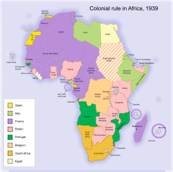 European colonies in Africa in 1939, the year World War II began