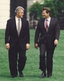 Clinton and Vice President Al Gore on the South Lawn, August 10, 1993
