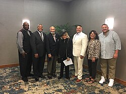 Roberts poses with his new leadership tearm:1st Vice President Derrick L. Foward, 2nd Vice President Andre Washington, 3rd Vice President Ophelia Averitt, Secretary Dora Bronston, Treasurer Willie Perryman, Assistant Secretary Oliver Warren