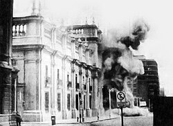La Moneda pictured on September 11, 1973 after being bombed