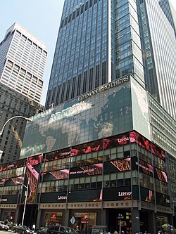 The bankruptcy of Lehman Brothers (headquarters pictured), the fourth-largest U.S. investment bank (behind Goldman Sachs, Morgan Stanley, and Merrill Lynch), on September 15, 2008, is often considered the climax of the 2008 financial crisis.