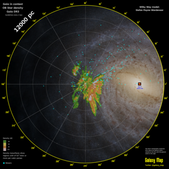 Map of stars cataloged by the Gaia release in 2021, overlay on top of artist's conception of the Milky Way overall shape