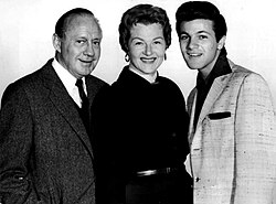 Photo of Jo Stafford from Shower of Stars where she appeared as Darlene Edwards; also pictured are Jack Benny and singer Tommy Sands