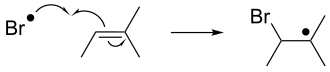 Radical addition of a bromine radical to a substituted alkene