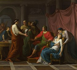 Virgil Reading the Aeneid to Augustus and Octavia,[52] by Jean-Joseph Taillasson, 1787, an early neoclassical painting (National Gallery, London)
