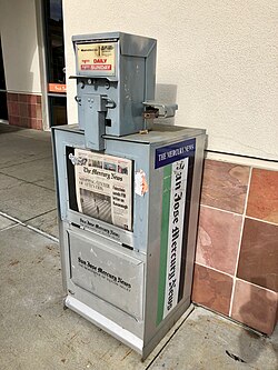 "The Mercury News" stickers have been affixed to San Jose Mercury News vending machines.