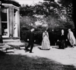 Roundhay Garden Scene, which has a running time of just over two seconds, was filmed in 1888. It is believed to be the world's earliest surviving motion-picture film. The elderly lady in black is Sarah Whitley, the mother-in-law of filmmaker Louis Le Prince; she died ten days after this scene was filmed.