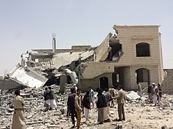 Saudi Arabian-led airstrikes in Yemen, June 2015. Saudi Arabia is operating without a UN mandate.[186]