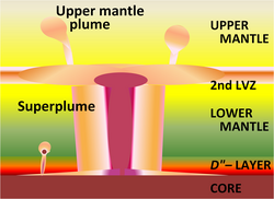 A superplume generated by cooling processes in the mantle (LVZ = low-velocity zone)[1]