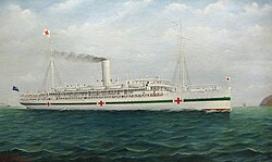 The Marama, fitted out as HMNZ Hospital Ship No. 2, off the coast of Wellington
