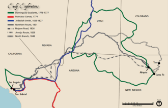 The Ute Trail, later called the Old Spanish Trail, was a trade route between Santa Fe and California, through Colorado and Utah. It was later used by European explorers of the west.