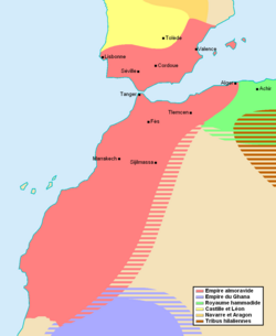 Map showing the extent of the Almoravid empire