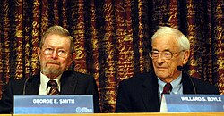 2009 Nobel Prize in Physics laureates George E. Smith and Willard Boyle, 2009, photographed on a Nikon D80, which uses a CCD sensor