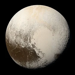 Pluto as captured by the New Horizons craft on 14 July 2015, in near true color.