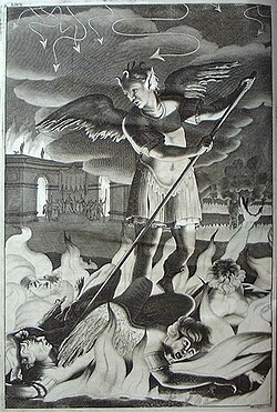 One of 12 illustrations in the 4th edition of Paradise Lost by John Milton, by John Baptist Medina, 1688